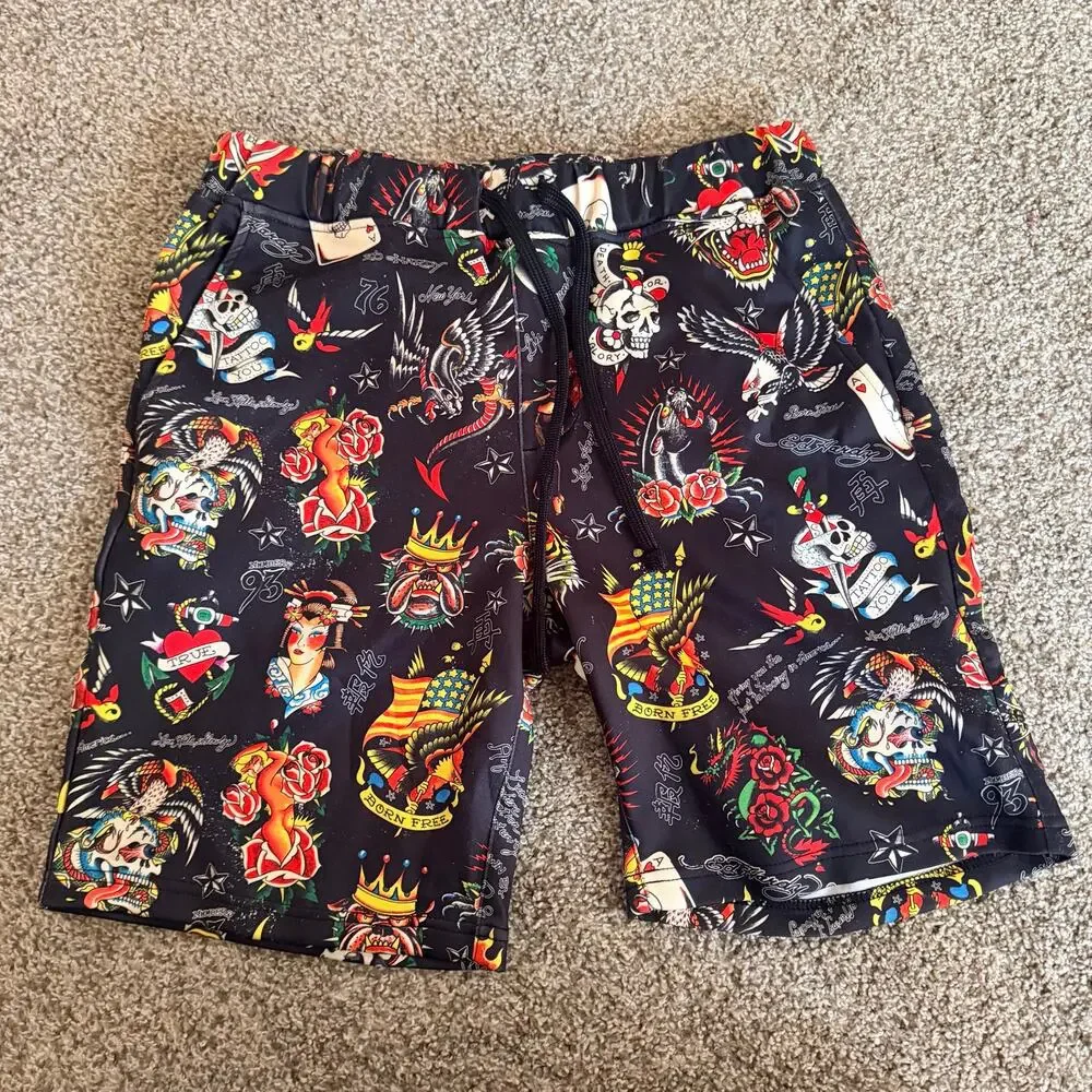 Ed Hardy Tattoo Print Swim Shorts Mens Small